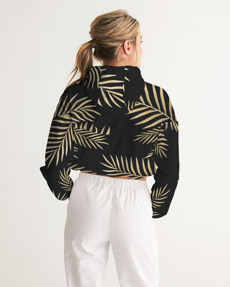 Palms Black/Gold Women's Cropped Windbreaker